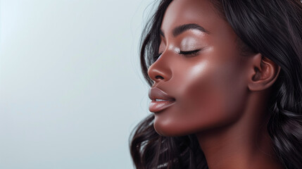 Beautiful woman with healthy and sleek long hair for hair beauty products commercial.