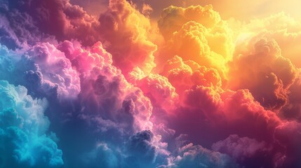 Fototapeta premium A fluffy white cloud drifts across a bright blue muti colord sky