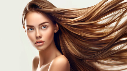 Naklejka premium Beautiful woman with healthy and sleek long hair for hair beauty products commercial.