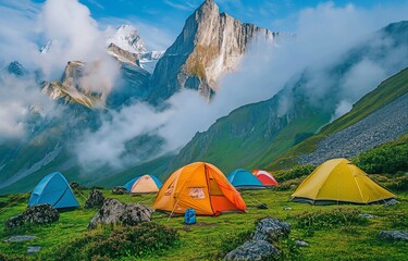 Vibrant Mountainside Camping Tents