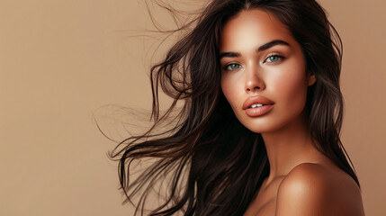 Naklejka premium Beautiful woman with healthy and sleek long hair for hair beauty products commercial.