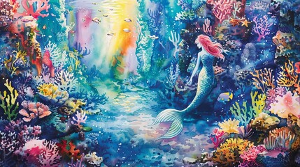 mermaid lagoon painting - under the sea by person >