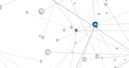 Big data visualization. Network connection structure with chaotic distribution of points and lines. 3D rendering.