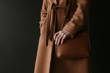 Smart crossbody brown leather handbag, business fashion