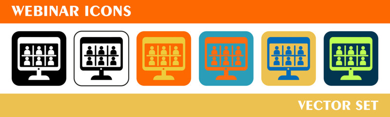 Webinar icons design. For sign, symbol, web design or web graphics. Vector flat illustration.