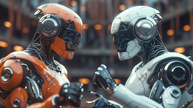 A pair of combative robots in an arena