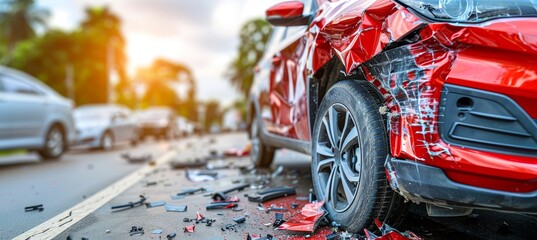 Daytime collision  two vehicles involved in a minor car crash on the road in a small accident