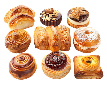 French pastery selection on transparent background