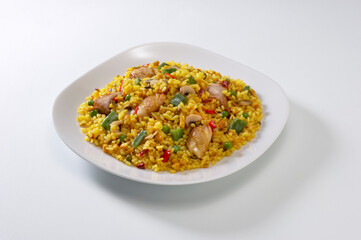 rice dish with vegetables and chicken