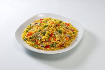 rice dish with vegetables and mushrooms