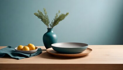 Clean Aesthetic Scandinavian style table with decorations. Zen. Spiritual	. Teal, green, turquoise 
