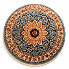 Naklejka premium Blue and orange circular carpet with a floral pattern