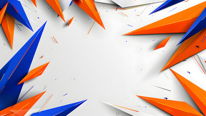 
A white background with orange and blue triangles. The triangles are cut out of paper and are scattered across the background
. Generative AI - obrazy, fototapety, plakaty