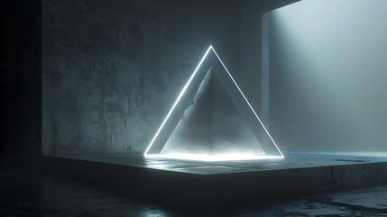 A minimalist holographic display projecting a simple geometric shape in a dark room. Epic shot.  