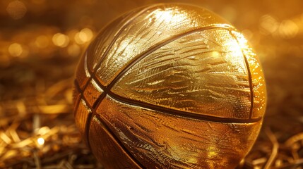 Obraz premium Basketball ball on a straw in the sun, close-up