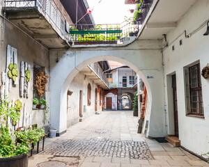 The courtyard of Jozefa 12 in Kraków, Poland. It is also known as Schindler's Passage, after appearing in the World War II movie Schindler's List.