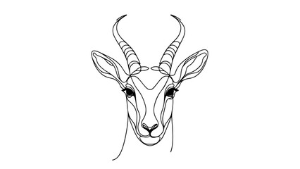 A continuous line drawing depicting the frontal view of a wild gazelle head, created in a min © Ibrahim