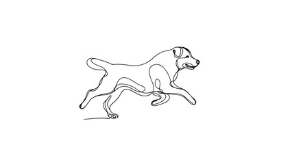 A continuous line drawing of a realistic dog running