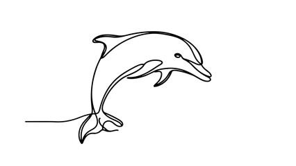 A continuous line drawing of a realistic dolphin