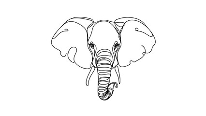 A continuous line drawing of a realistic elephant head
