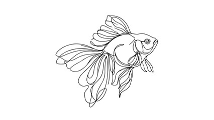 A continuous line drawing of a realistic goldfish