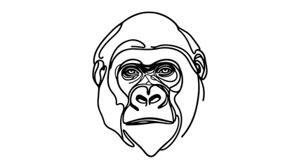 A continuous line drawing of a realistic gorilla head