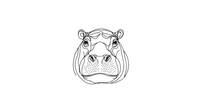 recommend clip art: A continuous line drawing of a realistic hippopotamus head