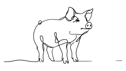 A continuous line drawing of a realistic pig,
