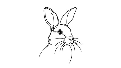 A continuous line drawing of a realistic rabbit head