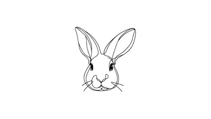 A continuous line drawing of a realistic rabbit head