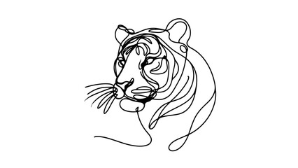 A continuous line drawing of a tiger head