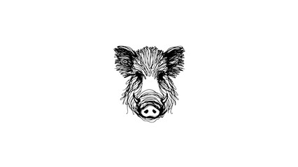 A continuous line drawing of a wild boar head in frontal view