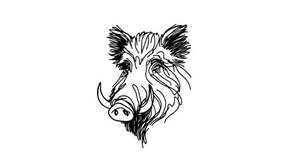 A continuous line drawing of a wild boar head