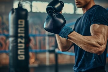 Boxing, fitness, and martial arts training with man's hands in gym. Boxing and wrap bandage in mma class for fight, health, and performance