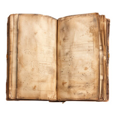 Old blank book open isolated on transparent background