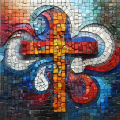Christian cross on a colorful background. 