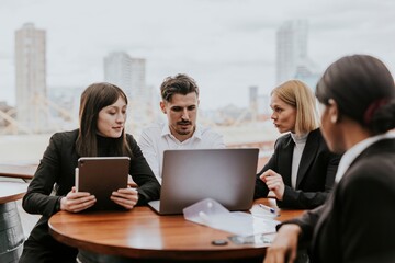 Diverse business people having meeting,