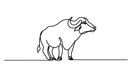 A minimalist continuous line drawing of a buffalo