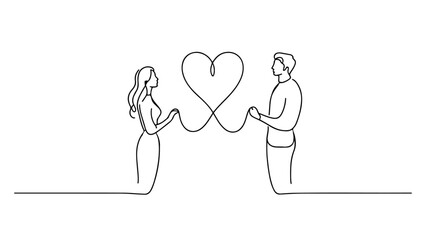 A one continuous line drawing of a man and a woman