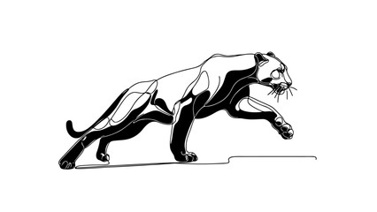 A realistic continuous line drawing of a panther