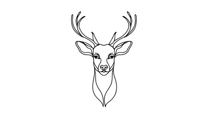 A realistic deer head depicted in a one continuous line drawing style