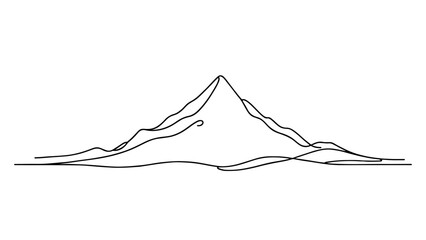 A single continuous line drawing of a mountain