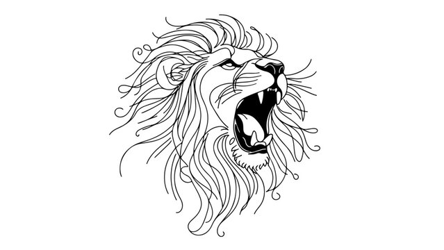 continuous line drawing of a lion head roaring