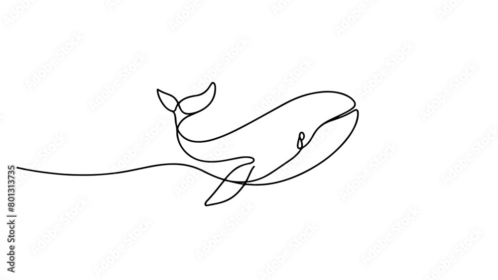 Wall mural continuous line drawing of a whale - Wall murals