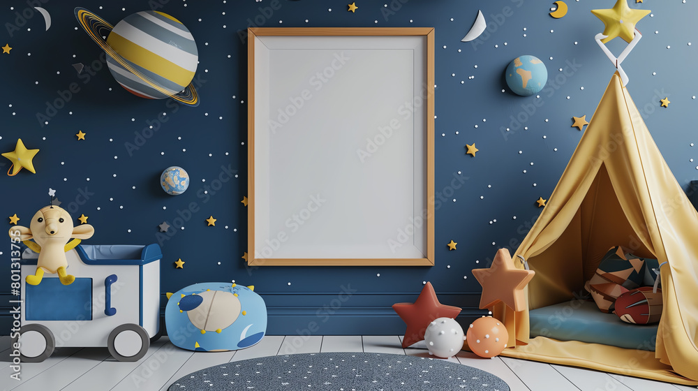 Wall mural Outer Space theme Nursery room, empty frame wall art mockups