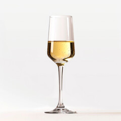 Fototapeta premium A stemware wine glass filled with a refreshing cocktail of champagne, bubbles effervescently rising to the top, creating a festive and elegant display