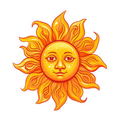 An illustration of the sun in cartoon character style, a PNG element transparent background