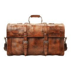 Rich brown leather baggage isolated on transparent background