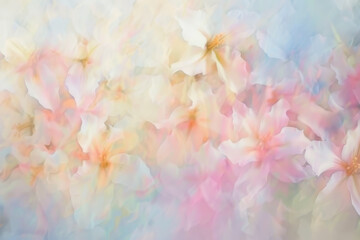 Obraz premium A painting of a field of flowers with a blue sky in the background