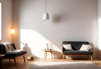 Clean Aesthetic Scandinavian style living room with decorations